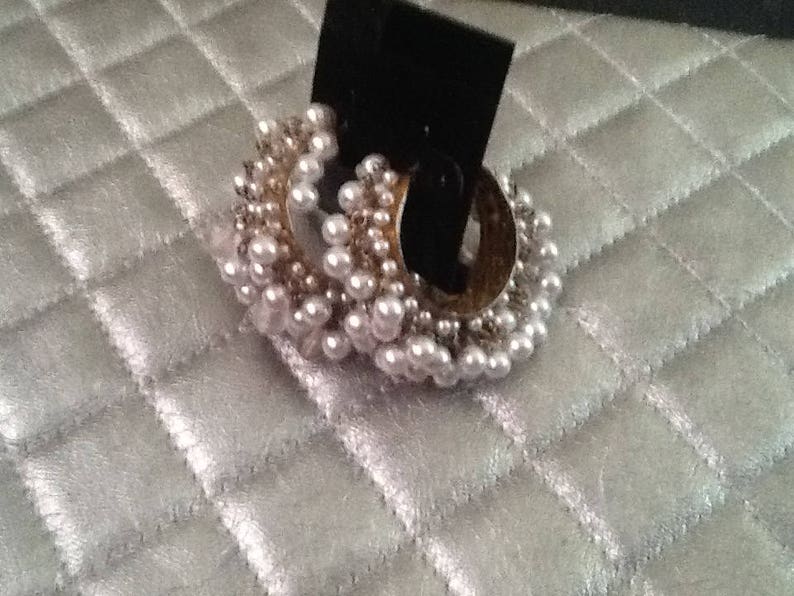 statement earrings REtro elegant faux gold and pearl 1970/'s 80/'s busy dangle hoops pierced earring chic funky and eye catching earrings
