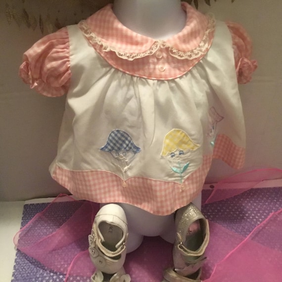 retro 1980s pink and white baby blouse , gingham a