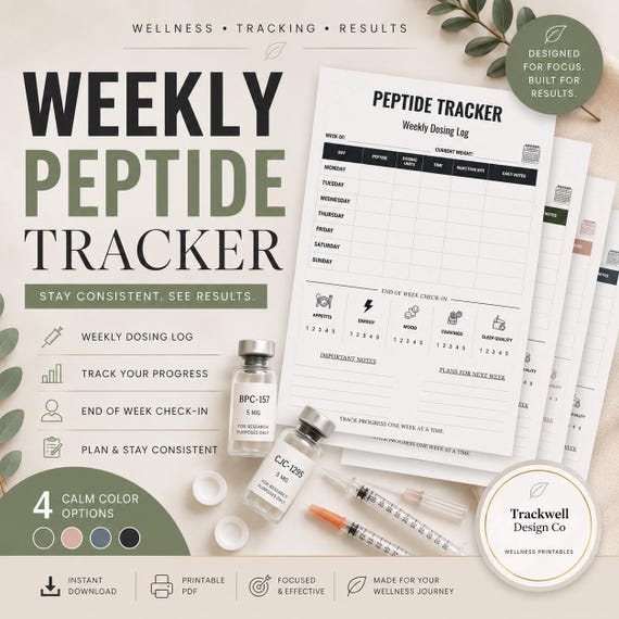 Weekly Peptide Tracker Printable PDF, Wellness Log, Injection Tracker, GLP-1 Planner, Digital Download, US Letter A4 A5