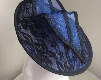 Caprice Royal Blue & Black Fascinator, Kentucky Derby Fascinator Hat, Spring Racing Fashion 2021, Wedding Hats for Women, Tea-Party Headband