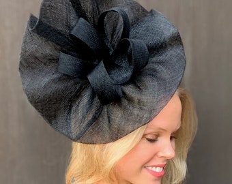 Tia Oversized Black Fascinator, Kentucky Derby Hat, Royal Fascinator, Derby Fashion 2023, Spring Racing, Derby Hats for Women, Black Tea Hat