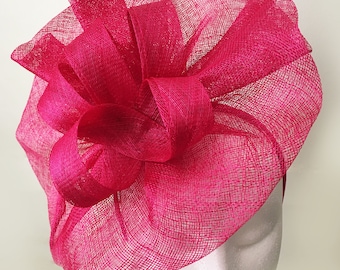 Tia Large Fuchsia Pink Fascinator, Bright Pink Kentucky Derby Hat, Royal Wedding Hat, Spring Racing Headband, Pink Womens Fascinator,KY Oaks