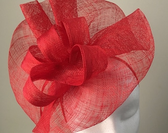 Tia Large Bright Red Fascinator, Royal Wedding Hat, Kentucky Derby Hat, Spring Racing Headband, Women's Tea Hat, Red Millinery,Derby Fashion