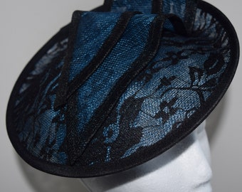 Caprice Teal Blue & Black Fascinator, Kentucky Derby Hat, Fancy Hat Teal, British Wedding Hat, Women's Tea Party Hat