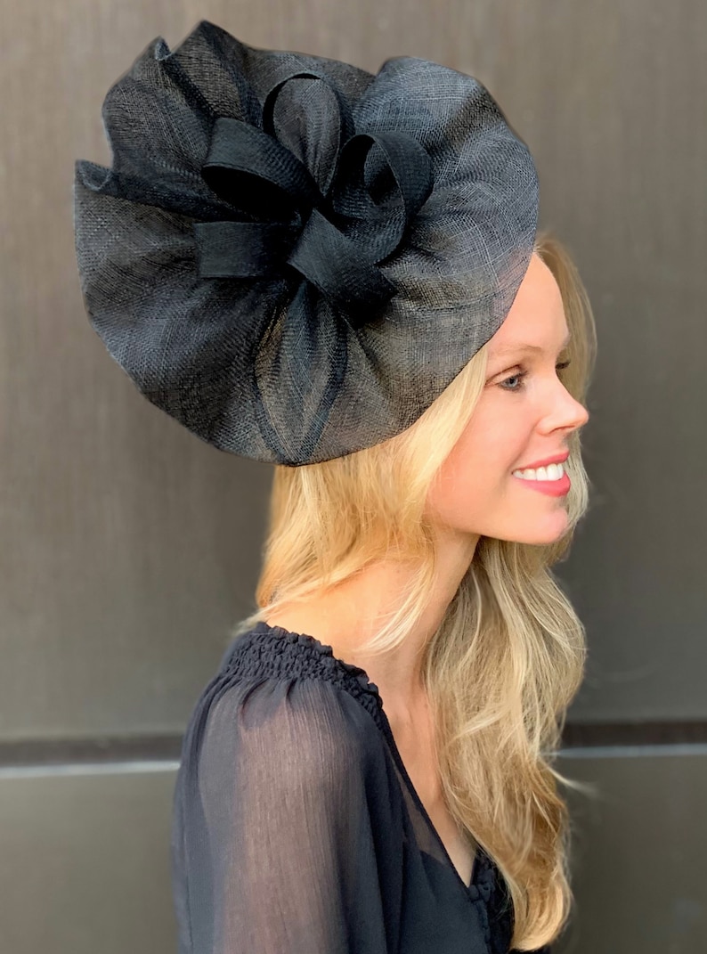 Tia Oversized Black Fascinator, Kentucky Derby Hat, Royal Fascinator