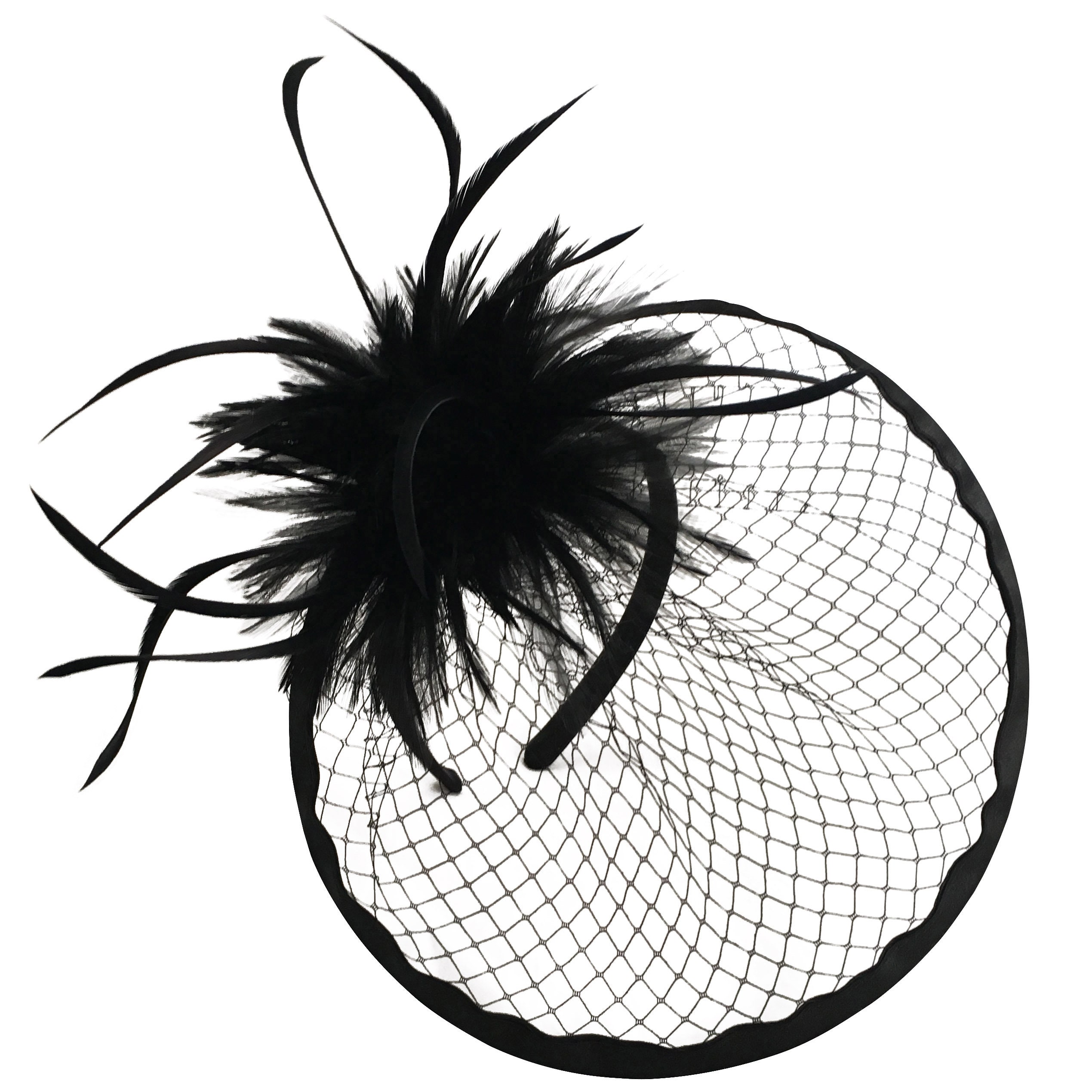 Emmy Black Netted Fascinator With Feather Feature Derby Hat - Etsy
