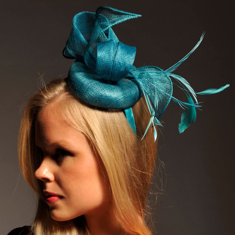 Betsy Turquoise/Aqua/ Teal Fascinator, Kentucky Derby Hat Teal, Spring Racing Headband, Ladies Wedding Millinery, Cocktail Hat,Tea-Party Hat 