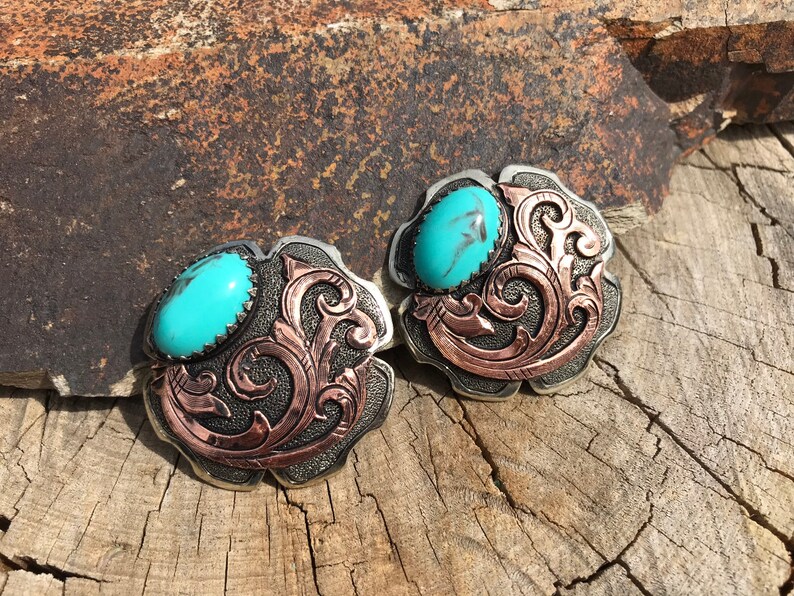 Turquoise and Copper Custom Conchos. Beautiful Craftsmenship Etsy