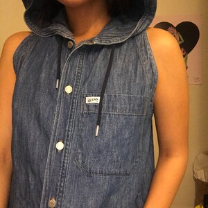 Vintage Retro Guess Hooded Denim Button Up Top image 3