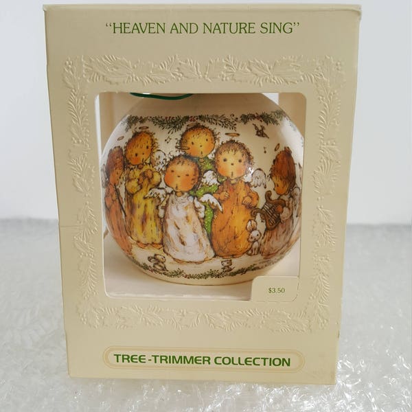 Verkoop!! Vintage Hallmark Kerst engelen satijn ornament "hemel en natuur zingen" gedateerd 1979 onbreekbaar
