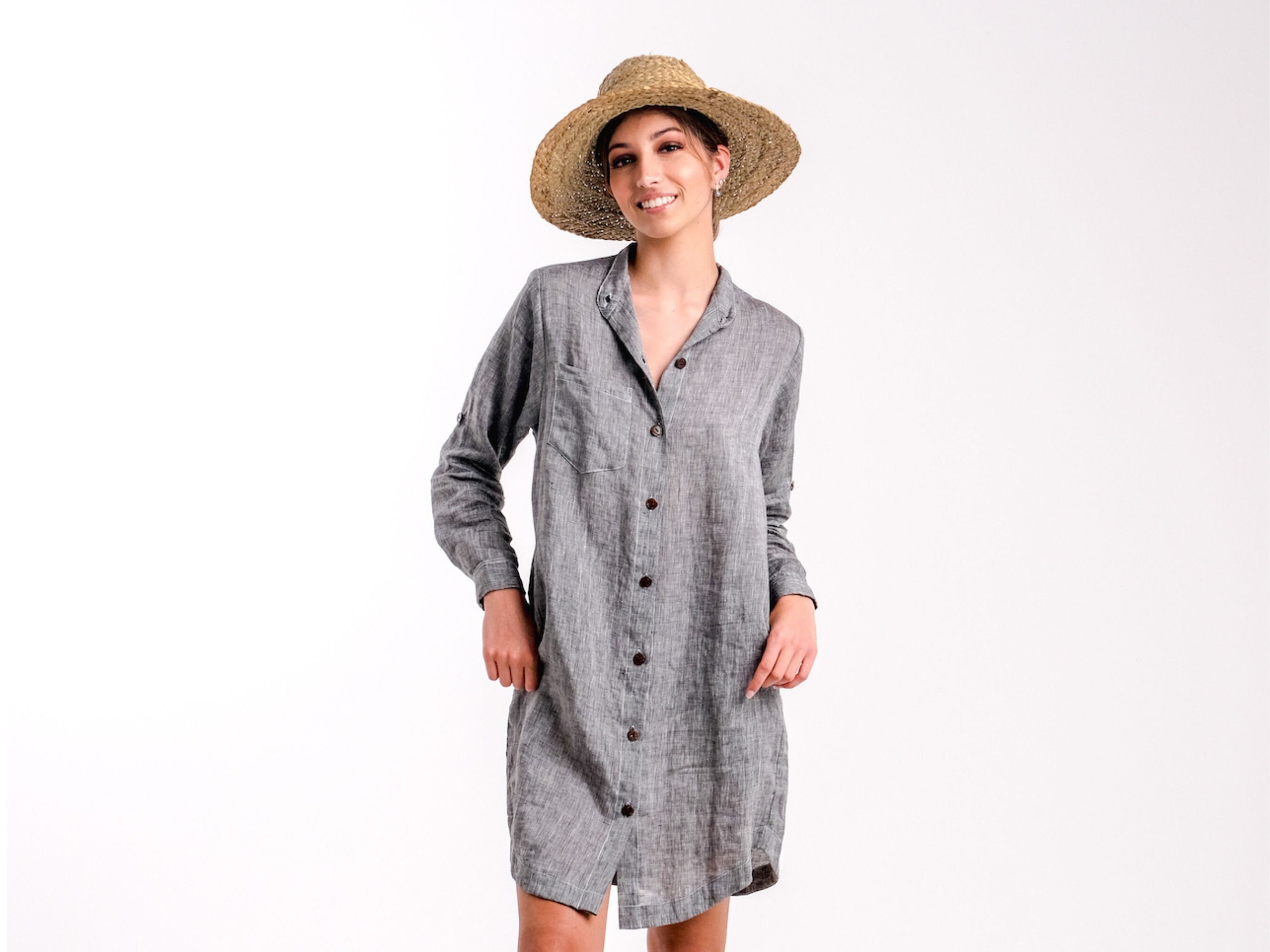 grey linen shirt dress Women's 100% European Linen Shirt Dress in Flax, Size Large, Organic Linen by Quince