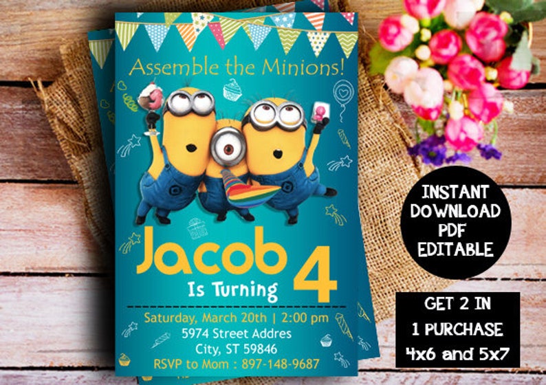 BIRTHDAY PARTY INVITATIONS Minion Superhero Personalised Ticket Style