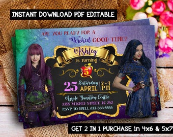Descendants 2 Invitations Instant Download, Descendants 2 Birthday Party Invitations, Descendants Invitations Download, Descendants Party