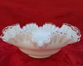 SALE Fenton 10 1 2 quot White Silver Crest Bowl Vintage 78