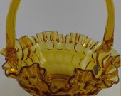 SALE Fenton Basket Amber Thumbprint Vintage Basket 54