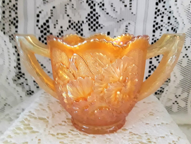 Marigold Carnival Glass sugar bowl made by The Imperial Glass Etsy