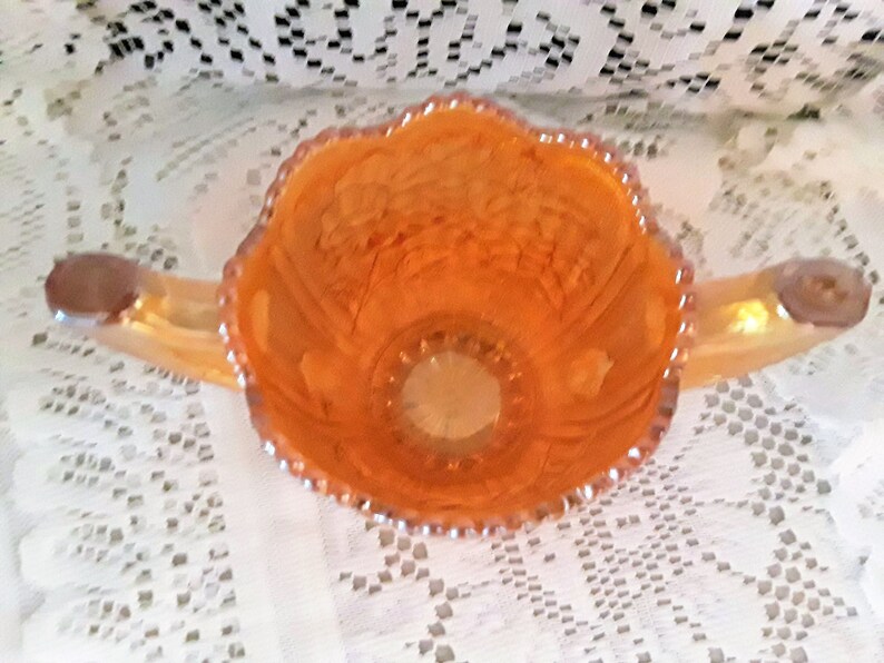 Marigold Carnival Glass sugar bowl made by The Imperial Glass Etsy