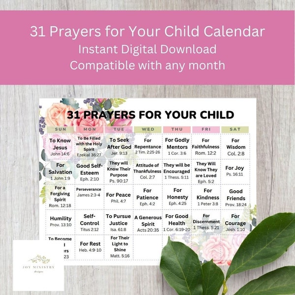 31 Prayers for Your Child Calendar, Christian Prayer Calendar, Family Ministry, Sunday School Resource