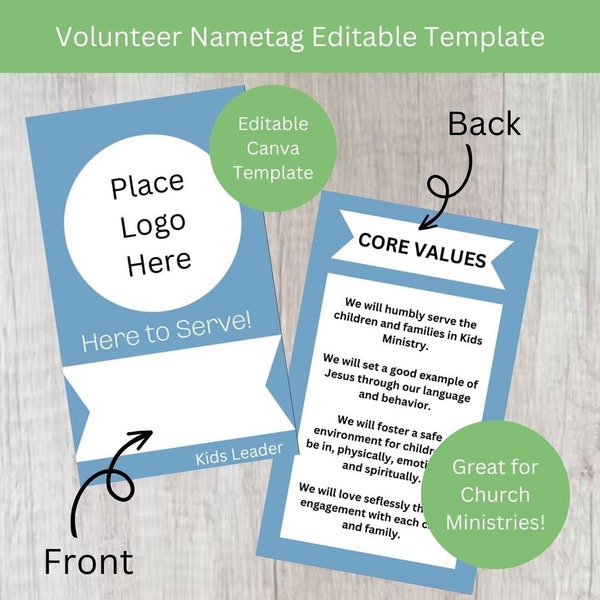 Editable Volunteer Nametag Template, Church Ministry, Instant Download