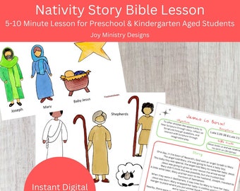 Christmas Nativity Story Bible Preschool/Kindergarten Bible Lesson, Homeschool, Church Sunday School Lesson, Instant Digital Download, PDF