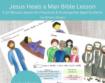 Jesus Heals a Man Preschool/Kindergarten Bible Lesson, Homeschool Activity, Church Sunday School Lesson, Instant Digital Download