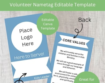 Editable Volunteer Nametag Template, Church Ministry, Instant Download