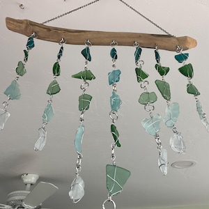 Sun Catcher Mobile of Ocean Colored Beach Glass