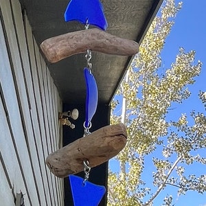 Suncatcher Blue Beach Glass and Driftwood Mobile