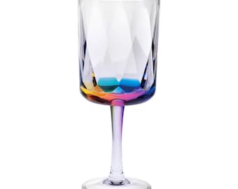 My Table Talk® Set of 4 - Acrylic Rainbow Color Diamond Cut Wine Glass