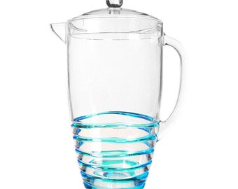 My Table Talk® Acrylic Swirl Design 2.75 QT Pitcher w/ Lid - Blue & Clear Swirl