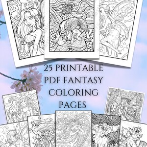25 pg Mythic Fantasy Art  Coloring PDF book | adult coloring  |printable | Dragon Coloring Book