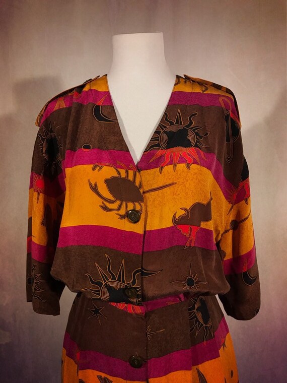 Vintage 1970s Multicolor Celestial Zodiac Dress