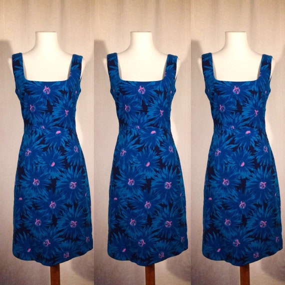 1980's Blue Floral Dress