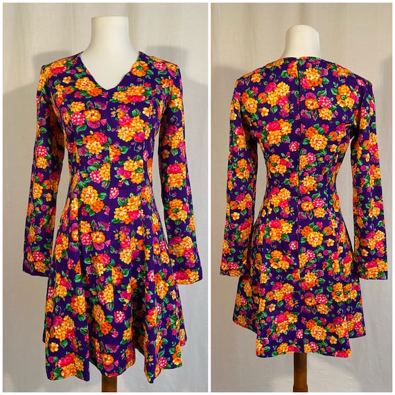 Vintage 1970s Handmade Floral Skater Dress