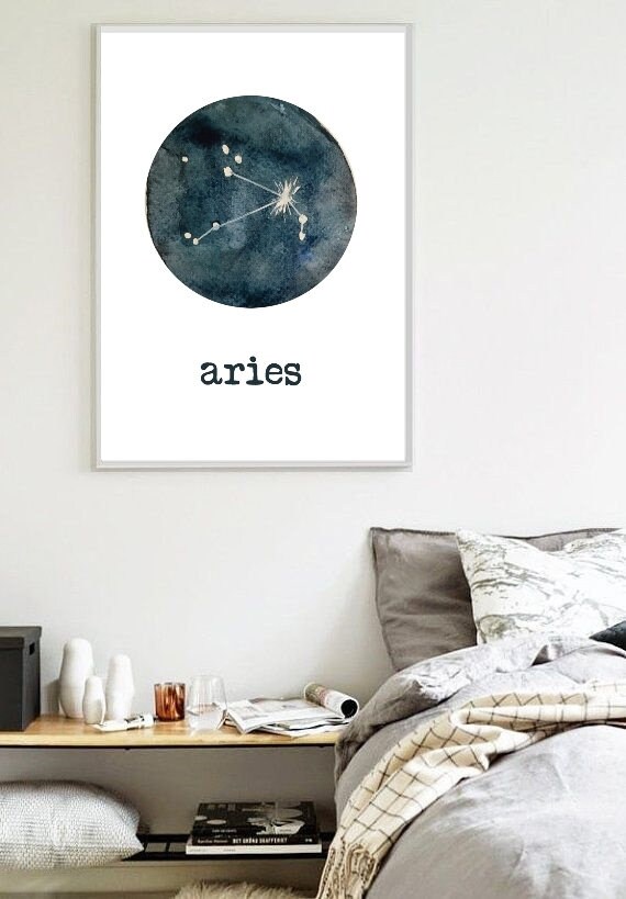 Aries print Zodiac star sign Constellation map celestial | Etsy