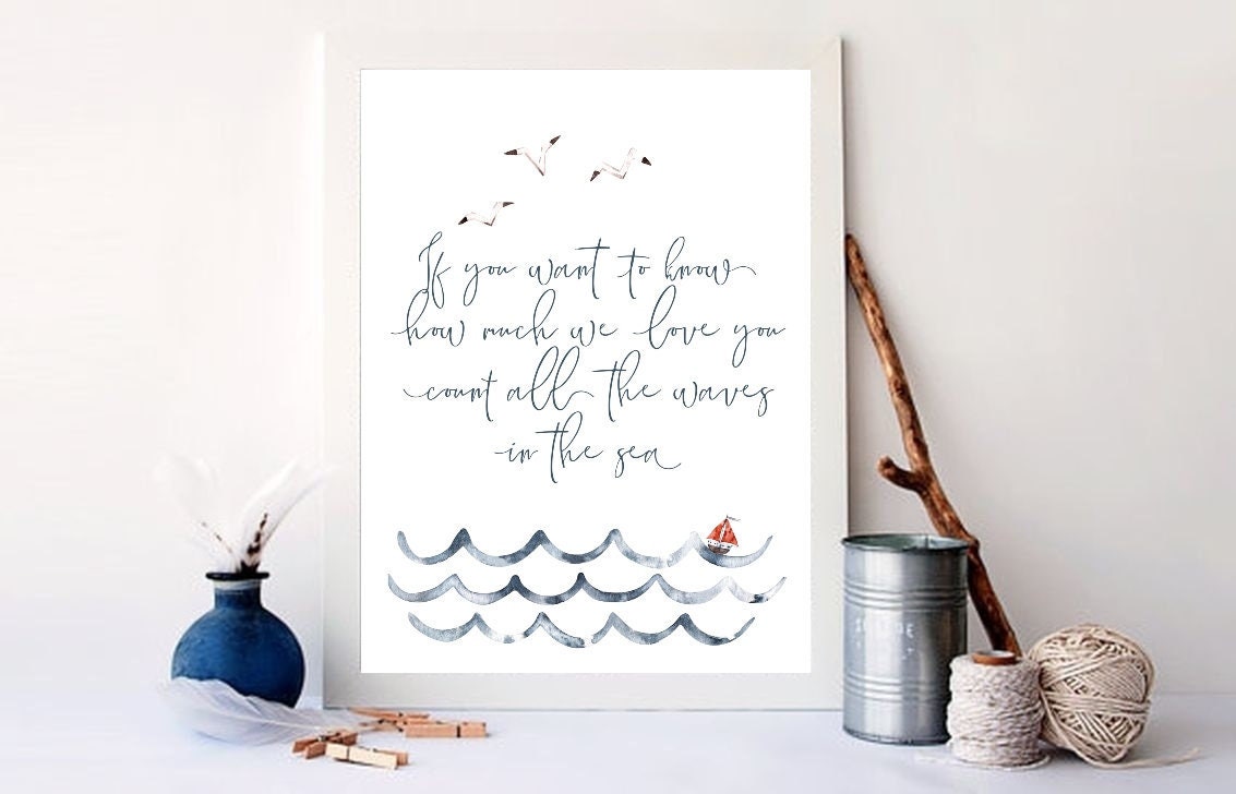 We love you Navy blue nautical nursery printable art | Etsy