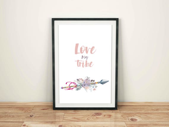 My Tribe Print, Flowers Print, Arrow Wall Decor, Boho Chic Wall Art, My Tribe, Watercolor Flowers, Bohemian Style, Digital Print, Love Art