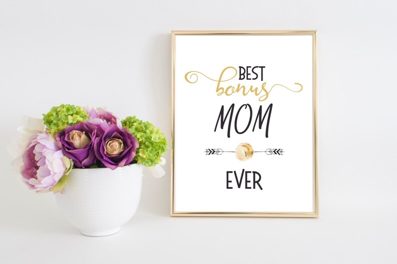 Best Bonus MOM ever Gold typographic poster mom poster Step mom gift Mothers day gift Godmother gift Adopting mother