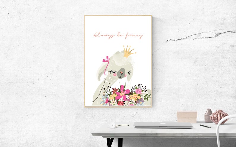 Floral Llama Regalos Arte Arte De La Pared De Lujo Alpaca Etsy