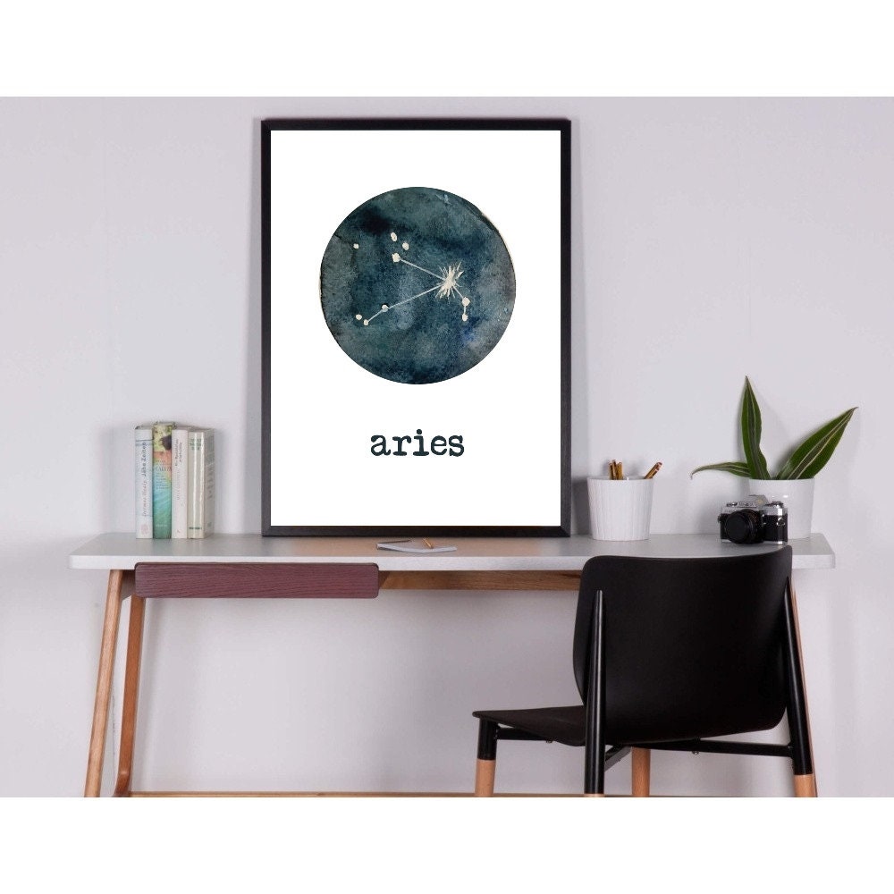 Aries print Zodiac star sign Constellation map celestial | Etsy