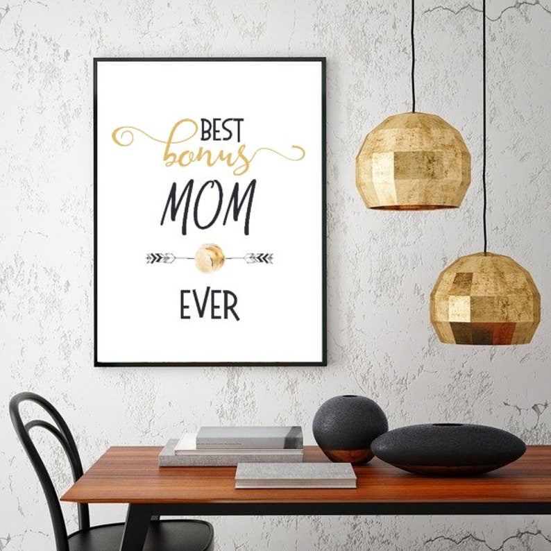 Best Bonus MOM ever Gold typographic poster mom poster Step mom gift Mothers day gift Godmother gift Adopting mother