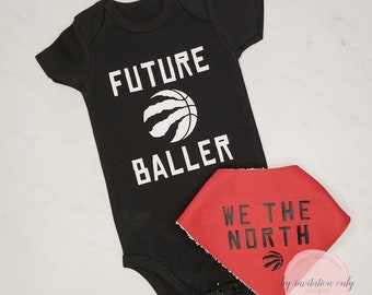 future baller onesie, custom, basketball, personalize, baby shower gift, newborn baby, sports fan, handmade bib, sew, toronto, the six, ball