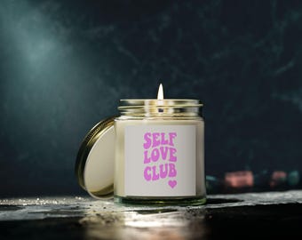 Self Love Club Kerze - Duftkerze aus natürlichem Wachs - Self Care Geschenk, positive Affirmationskerze, Geschenk für psychische Gesundheit, ästhetisches Dekor