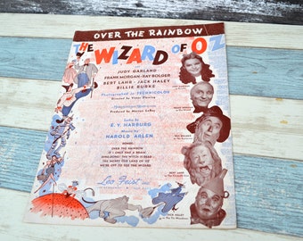 Over The Rainbow Sheet Music - The Wizard of Oz  - Original 1939 - Judy Garland - Home Decor - Yellow Brick Road -