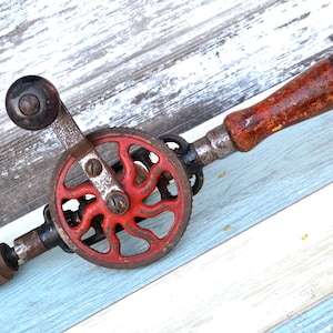 Vintage Squire Egg Beater Hand Drill, Wood Handles 