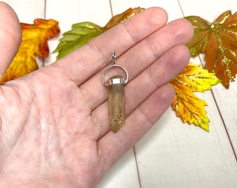 Natural Citrine Pendant Raw - Citrine Point from Brazil - Sterling Silver Gemstone Pendant