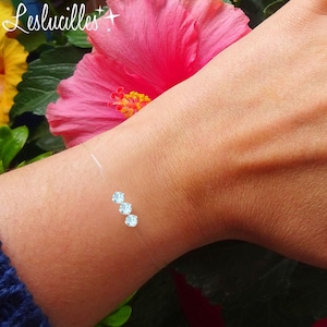 Bracciale solitario triplo invisibile, 4 mm, filo di nylon da pesca trasparente - Personalizzabile - Regolabile