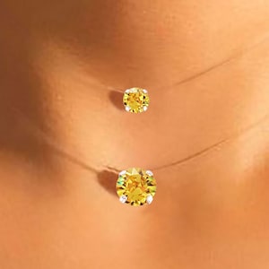 Clear Necklace, Topaz - Small or Large Pendant - Silver / Gold, Invisible Nylon Thread Choker, Silver Gold, Minimalist Jewelry