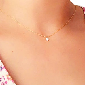 Minimalist necklace, Small Zircon 4mm - Gold necklace, Very thin necklace, Small Boho necklace - Small solitaire - Customizable - Adjustable