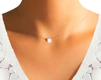 Small / Large Swarovski® illusion necklace - Transparent hanging pendant necklace - 925 silver - choker, floating solitaire necklace